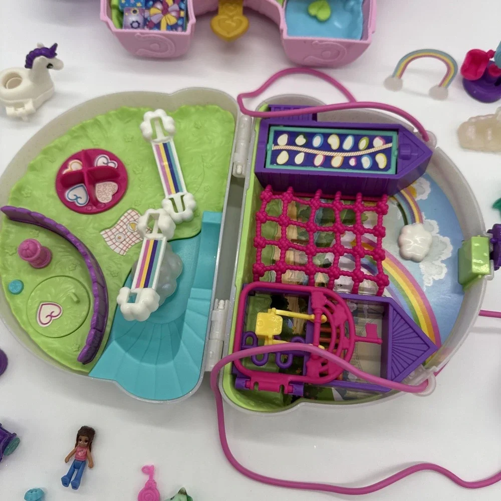 Polly Pocket Rainbow Funland Figures Unicorn Compact Accessories Lot Bundle